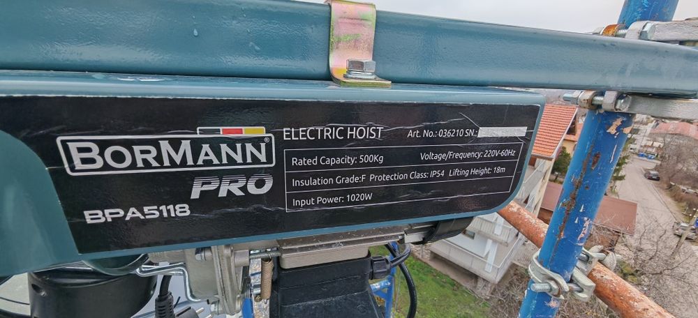 Телфер BorMann PRO BRA5118 500кг., 18м