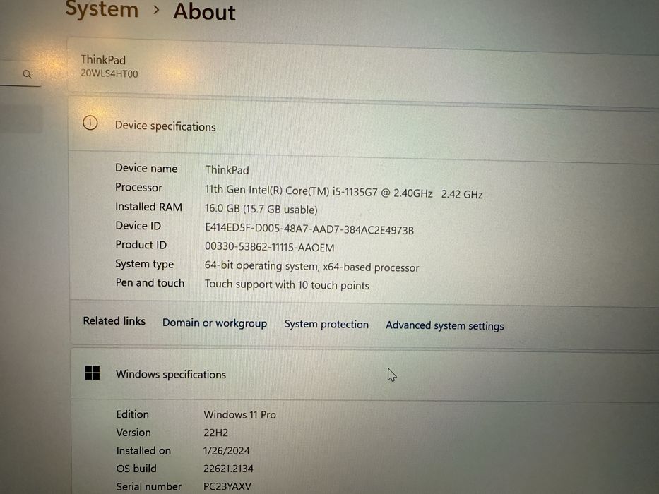 Thinkpad X13 Gen2 16GB RAM Intel EVO i5-1135G7 eSIM 5G Ecran Touch IPS
