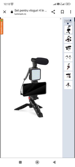 Set pentru vloguri 4 în 1 – microfon, lampă LED, trepied, suport de te