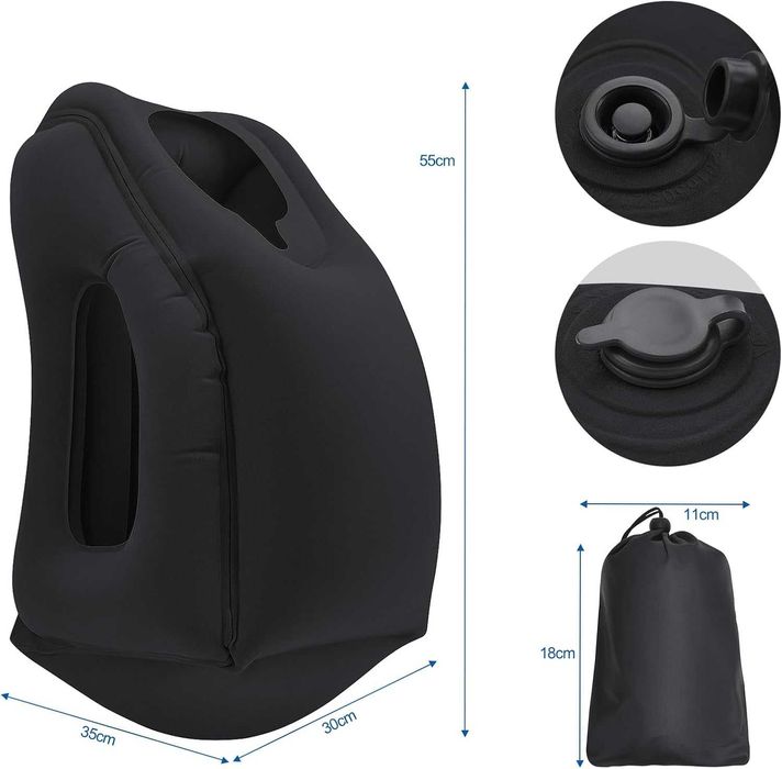 Perna de calatorie gonflabila cu suport pentru cap si brate neagra