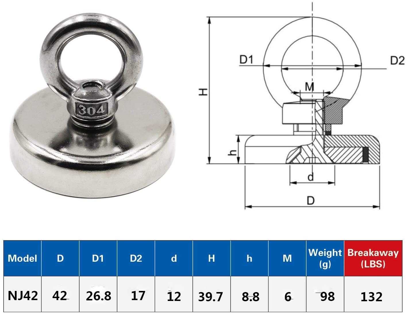 70кг МАГНИТ с халка 42mm за магнитен риболов, магнет фишинг