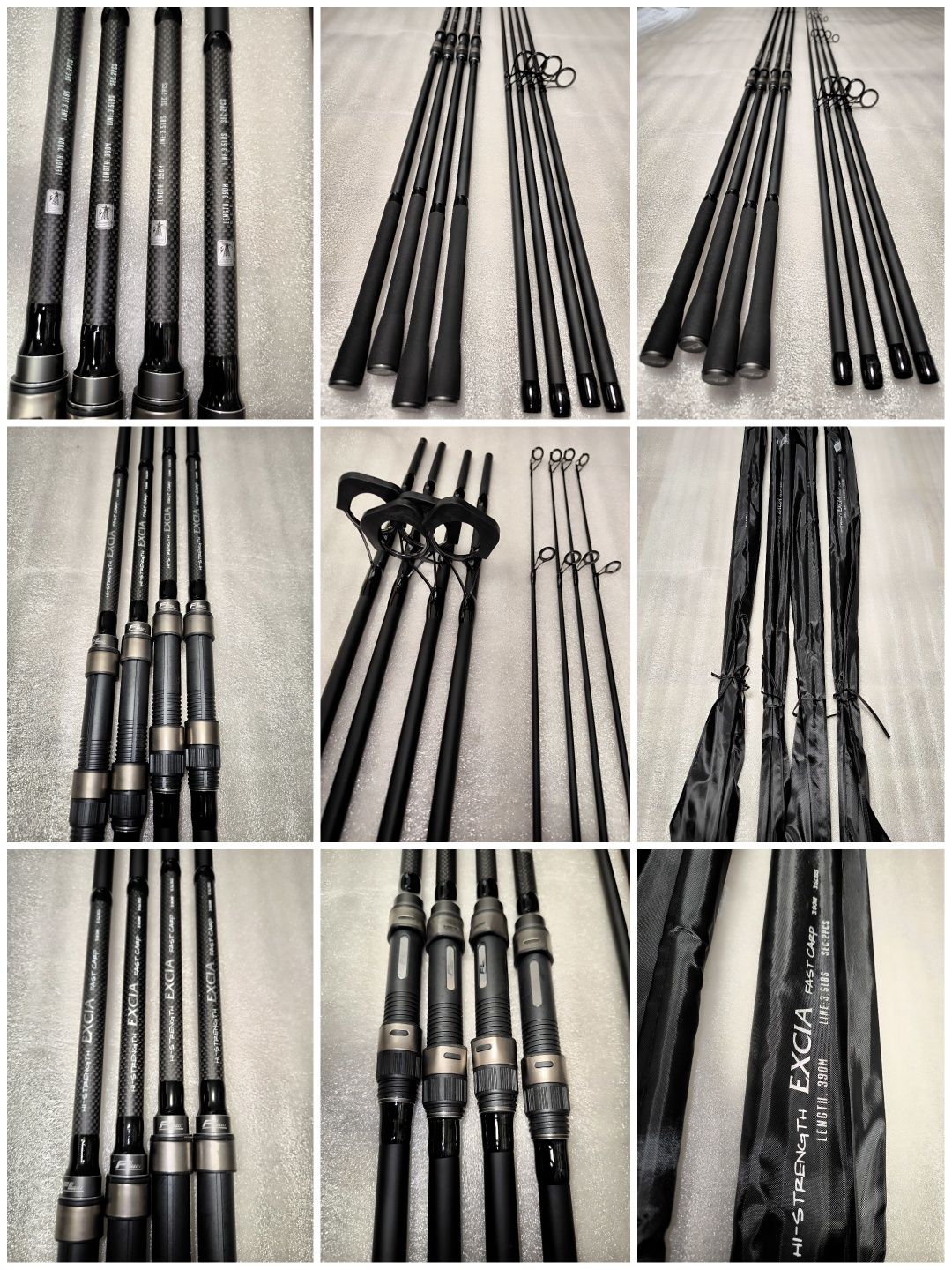 SET 4 Lansete FL EXCIA 3.90m 3.5lbs 2seg +  4 Mulinete Eastshark 10000