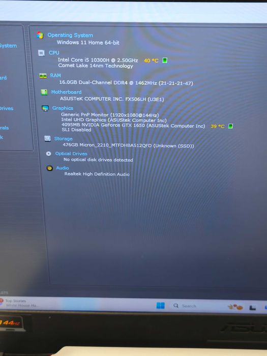 laptop gaming Asus tuf fx506 i5 10300H 16gb ram ssd 512gb