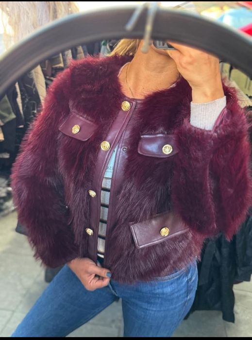 Пухено яке  цвят бордо