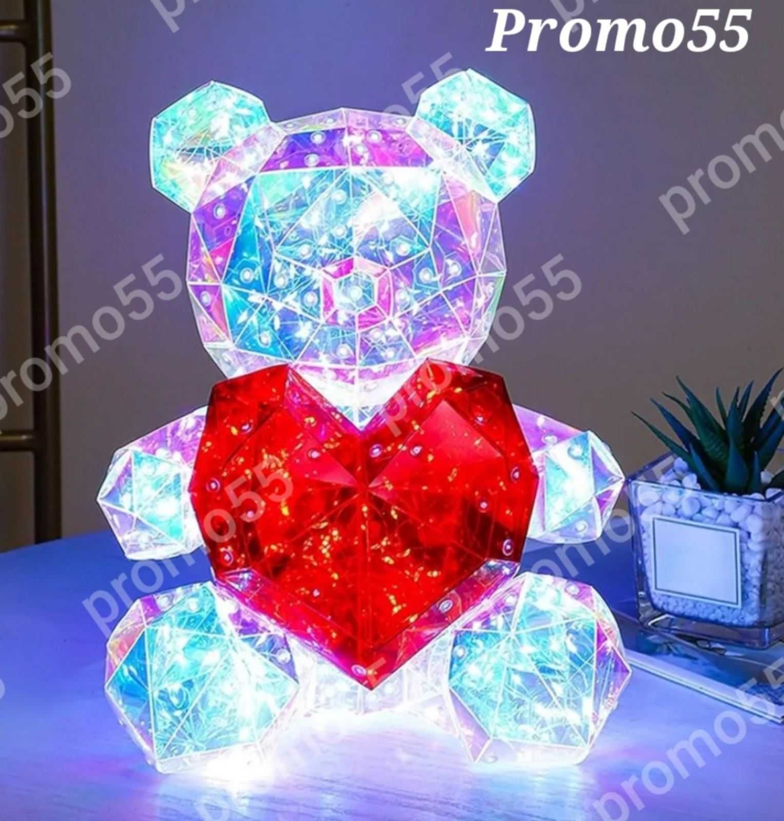Светещо 3D Led Мече със Сърце в Луксозна Кутия с Панделка