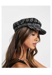 Черна барета М/57-58 размер шапка с козирка плат букле меланж каскет