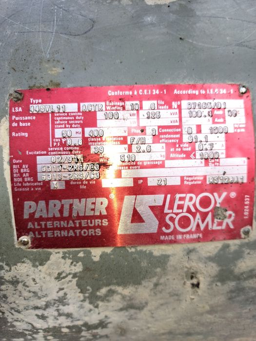 Generator Trifazic Leroy Somer 445VL11 - 100kW / 125kVA