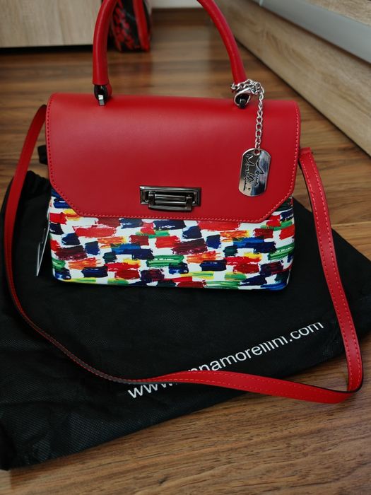 Оригинална чанта - червен, бордо и бежов цвят