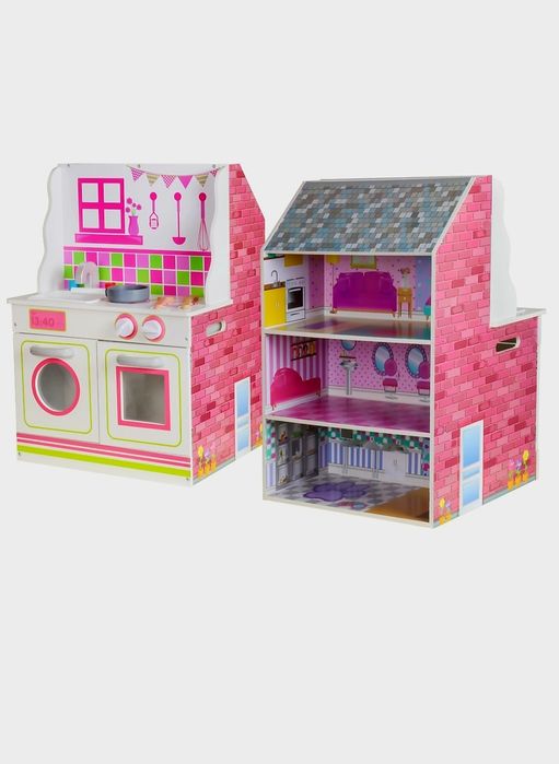 Casa papusi si bucatarie 2 in 1 lemn