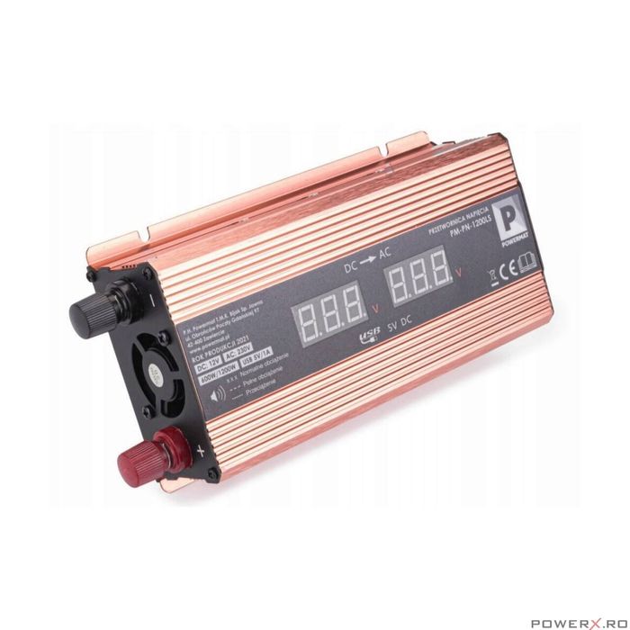 Convertor de tensiune auto, invertor tensiune LCD 12V 1200 W, Powermat