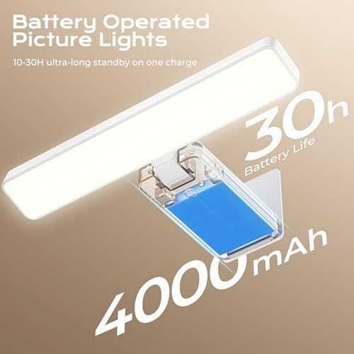 Нов комплект 2 броя LED стенни лампи с дистанционно батерия за картини