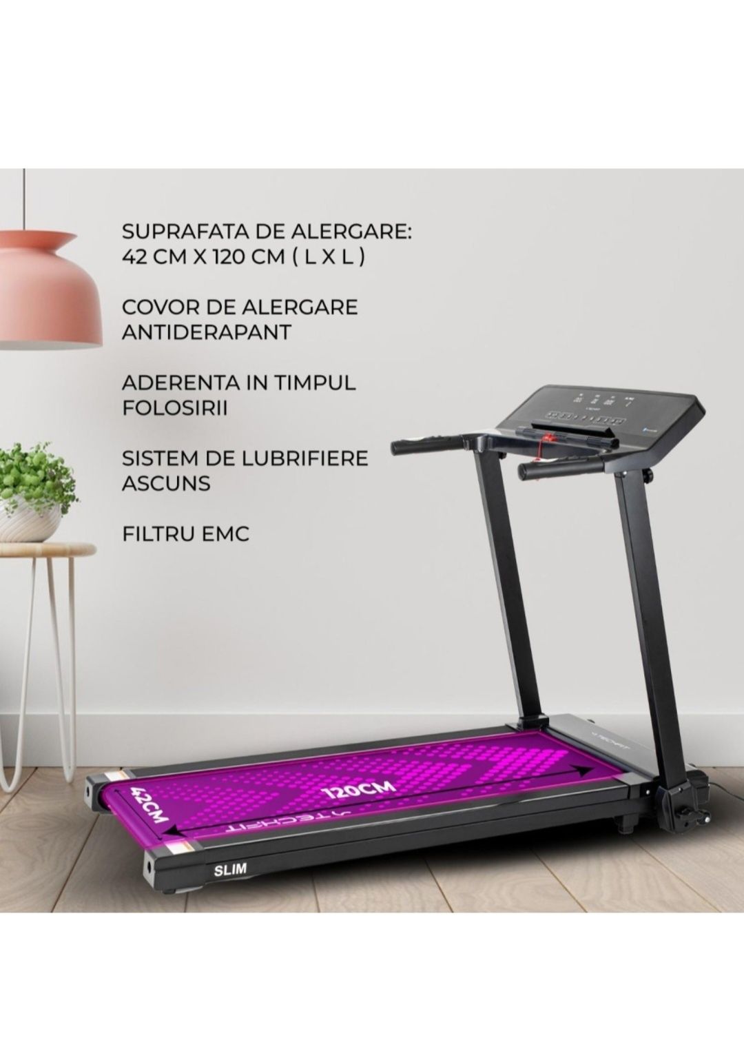 Banda de alergare TECHFIT SLIM, Motor 3 CP, Pliabila 100%,