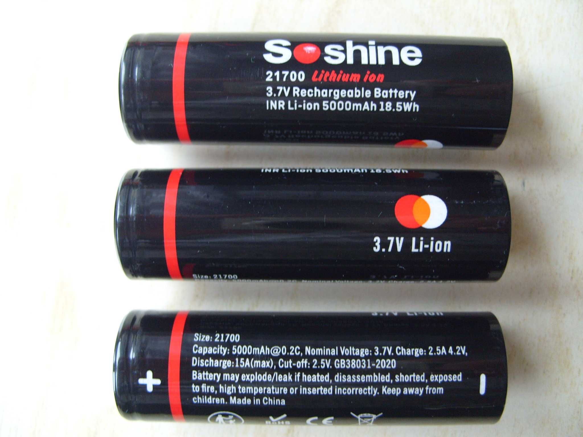 Презареждаеми Li-ion батерии "Soshine", 21700, 3.7V, 5000mAh