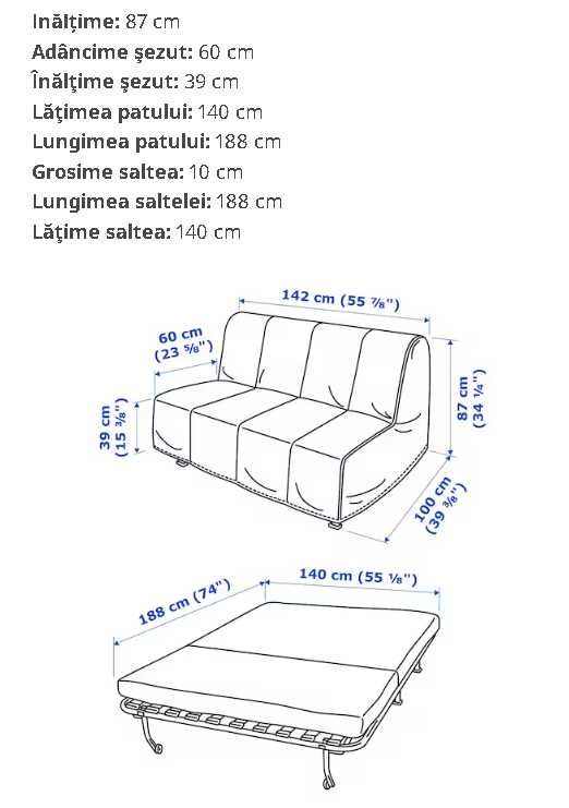 Canapea extensibilă 2 locuri