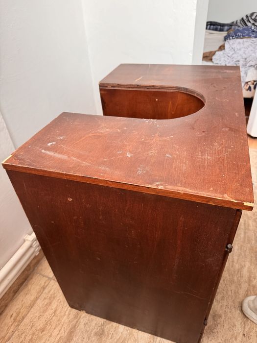 Dulap lemn masiv pentru baie – cu sertare + decupaj pentru lavoar