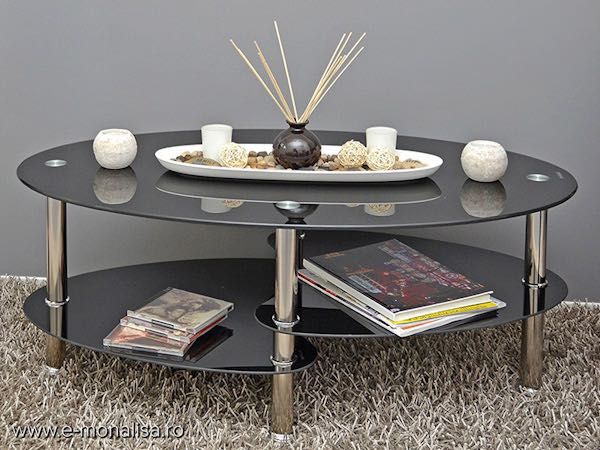 Măsuța de cafea din sticlă neagră