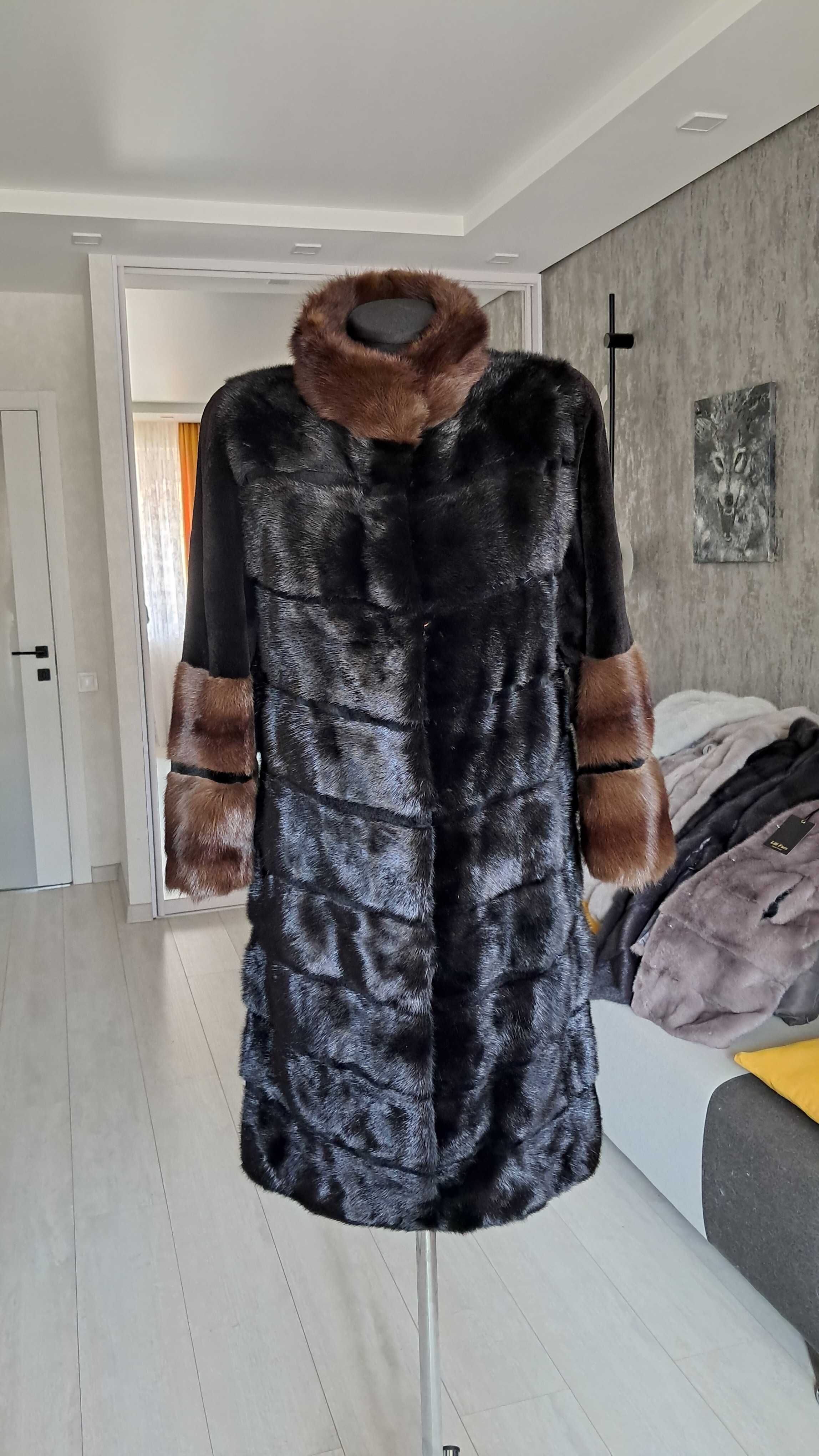 Haina blana vizon , Haina nurca naturala 100% ,  guler de sable