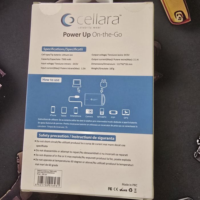 Vand baterie externa Cellara 7500 mAh sigilata