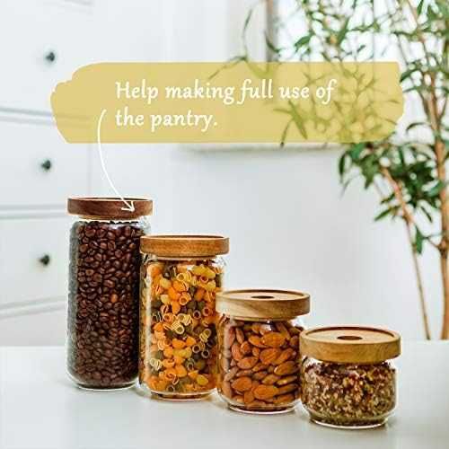 Комплект 4 стъклени контейнера за съхранение на храни с дървен капак