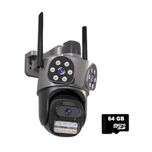 Тройна външна WiFi камера 9MP с аларма, 24 диода, iCSee, 64GB памет