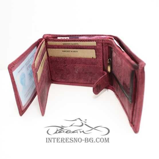 Рокерски портфейл от естествена кожа SKULL (red)