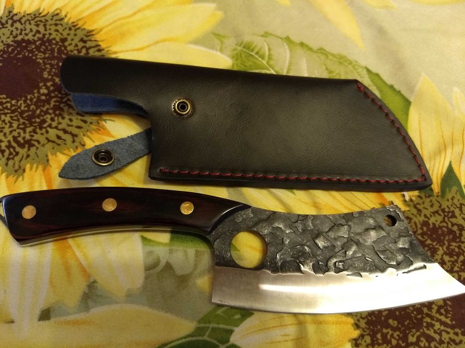 Cutit otel inoxidabil, forjare lama - stone wash, teaca piele