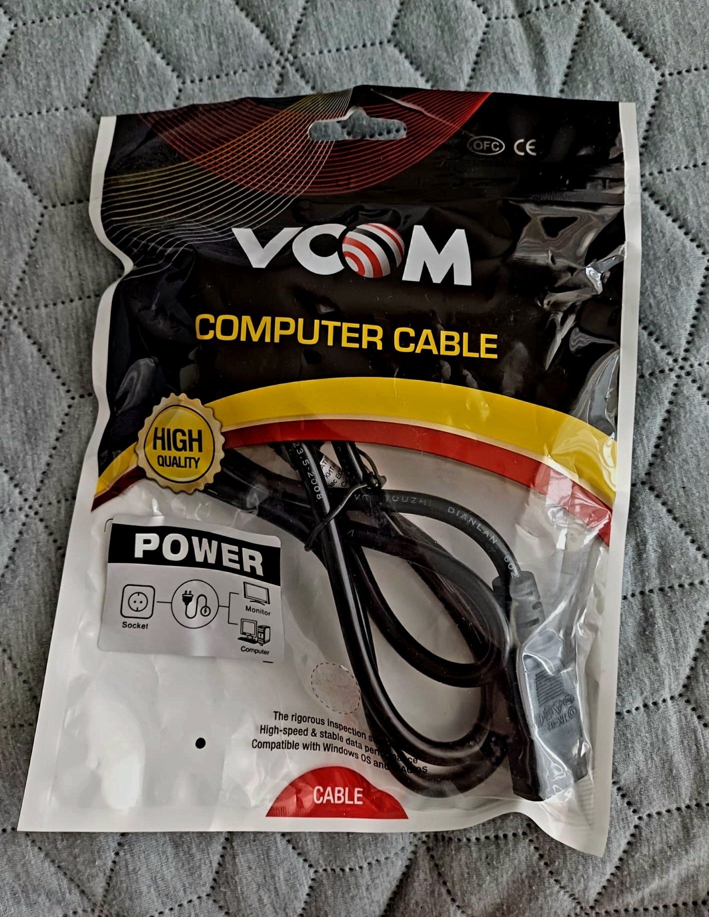 Захранващ кабел VCOM, 1.8м, черен