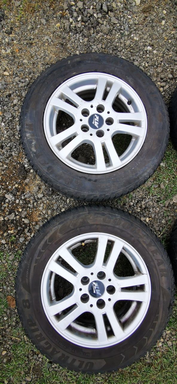 Set 4 jante aliaj 5x100 r14 6j et38 anvelope allseason M+S goodyear