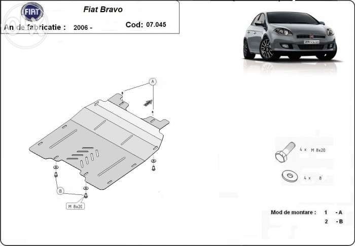 Scut metalic pentru motor Fiat Bravo 2007 -2016 - otel 2mm