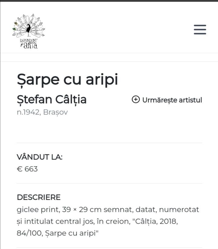 Ștefan Câlția - Șarpe cu aripă, 2018 (doar 100 de exemplare)