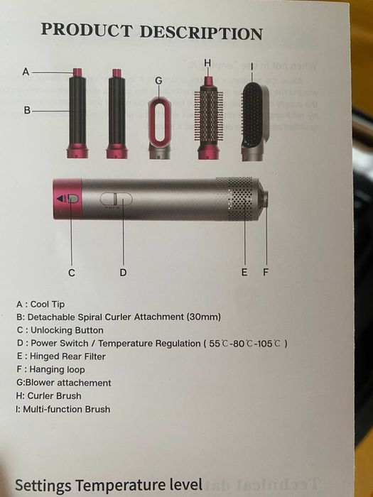 Perie uscator cu aer cald 5 in 1 cu accesorii coafare auto rotative