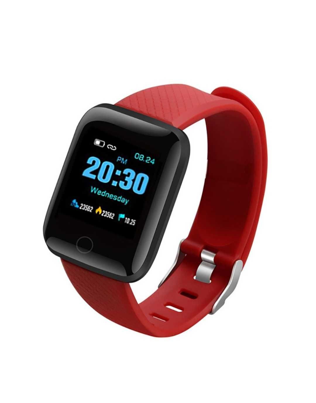 Set smartwatch pătrat+2curele: Roșu-Negru. Apeluri/mesaje/notificări