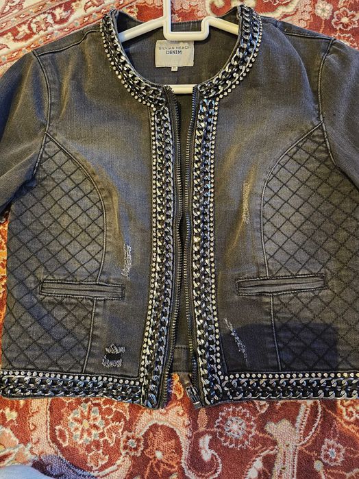 Тъмно сиво ефектно дънкено яке - размер XS