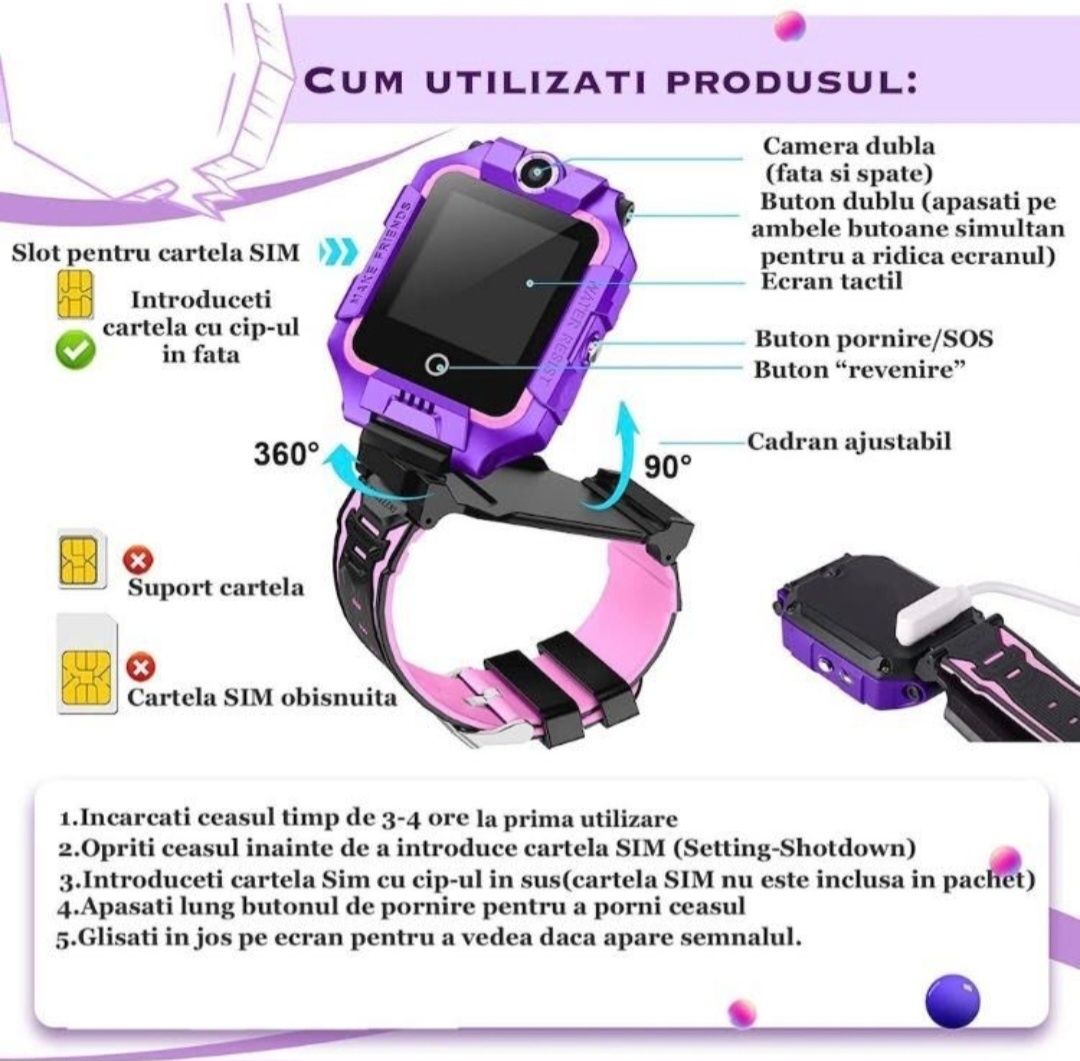 Ceas smartwatch copii GPS 4G, Merkie® M85, cu GPS, WIFI