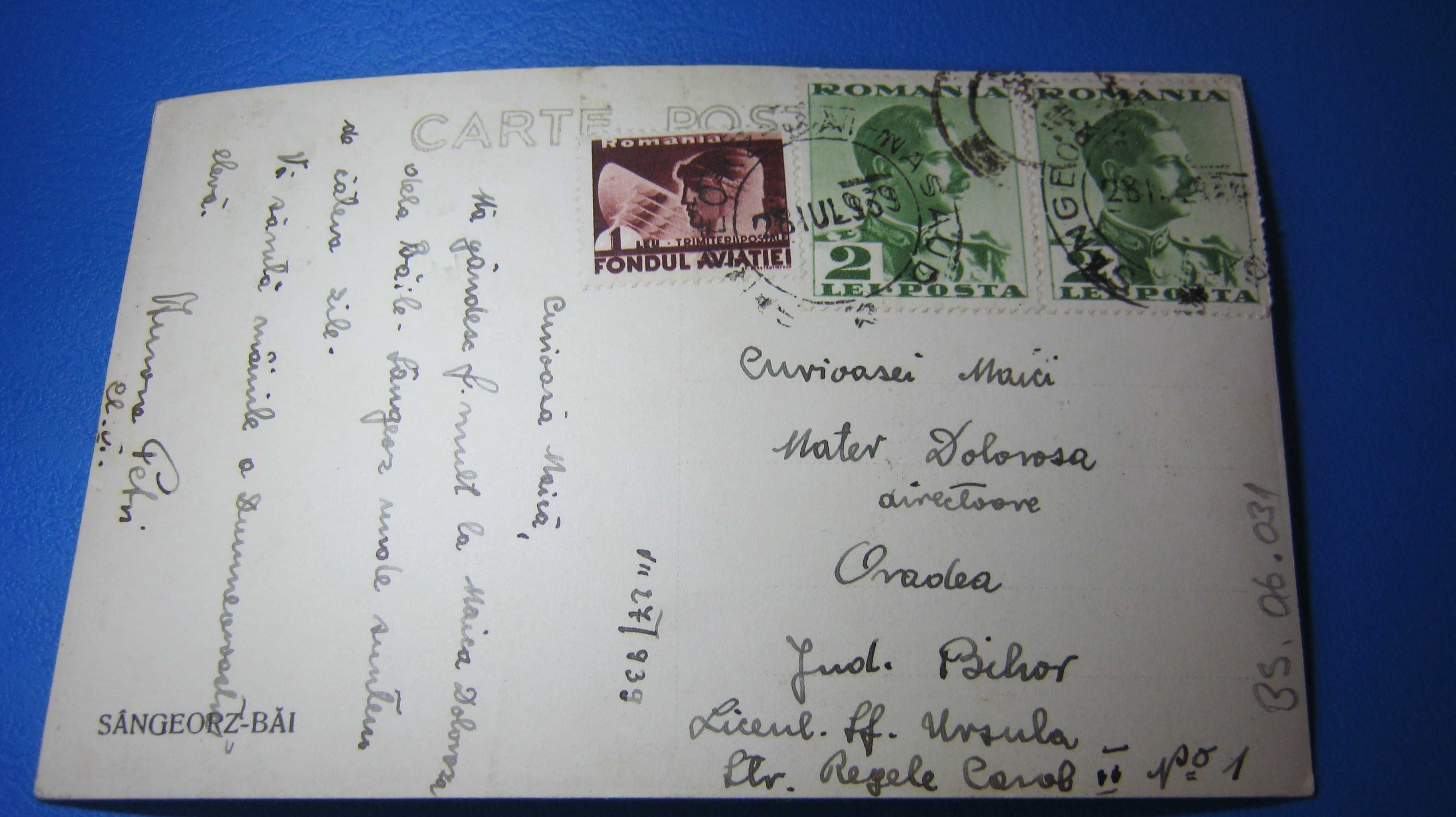 Ilustrata veche/Carte Postala,SANGEORZ BAI,1939.