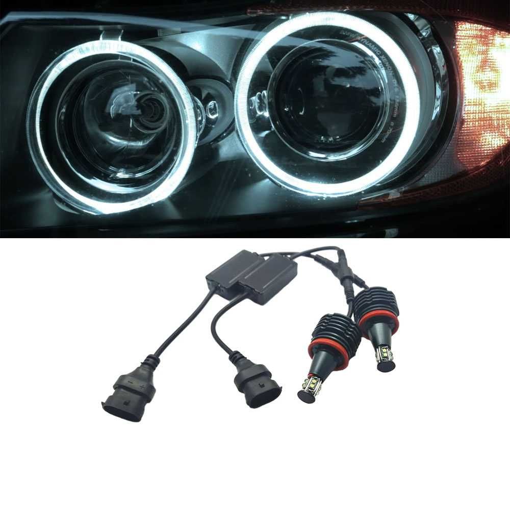 Set LED 80W Canbus Angel Eyes H8 lumina alba BMW E90 E91 LCI cu xenon