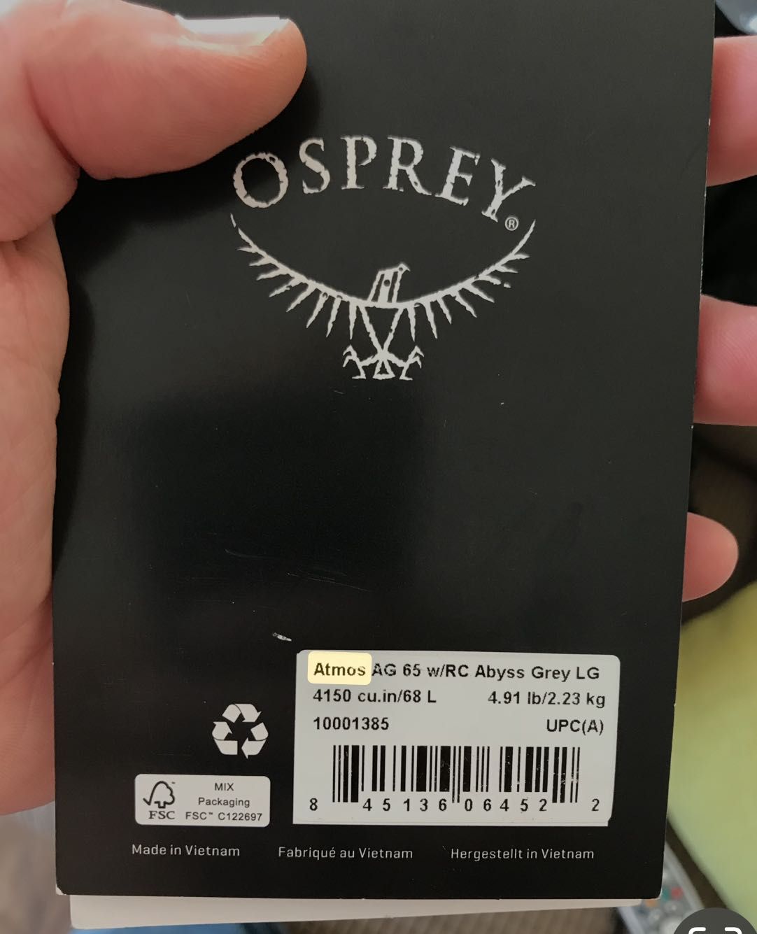 Ospray Atmos AG 65 Раница, Чисто Нова Size L(20-23)in