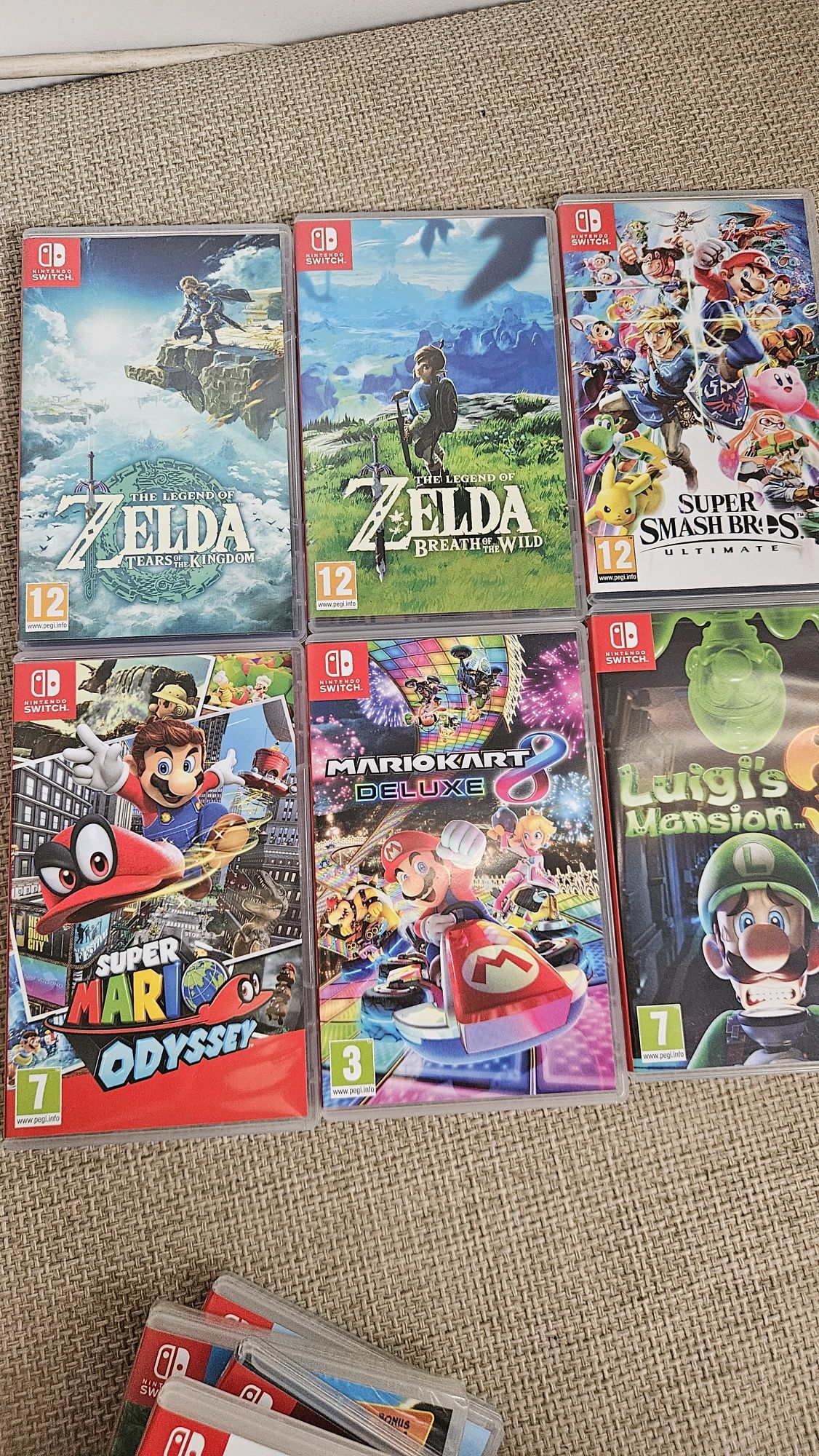 Zelda BOTW, TOTK, Mario Kart, Odyssey, Supers Smash Bros