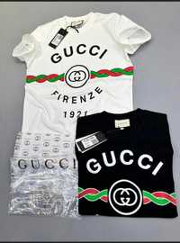 Tricou Gucci alb/negru, calitate superioara