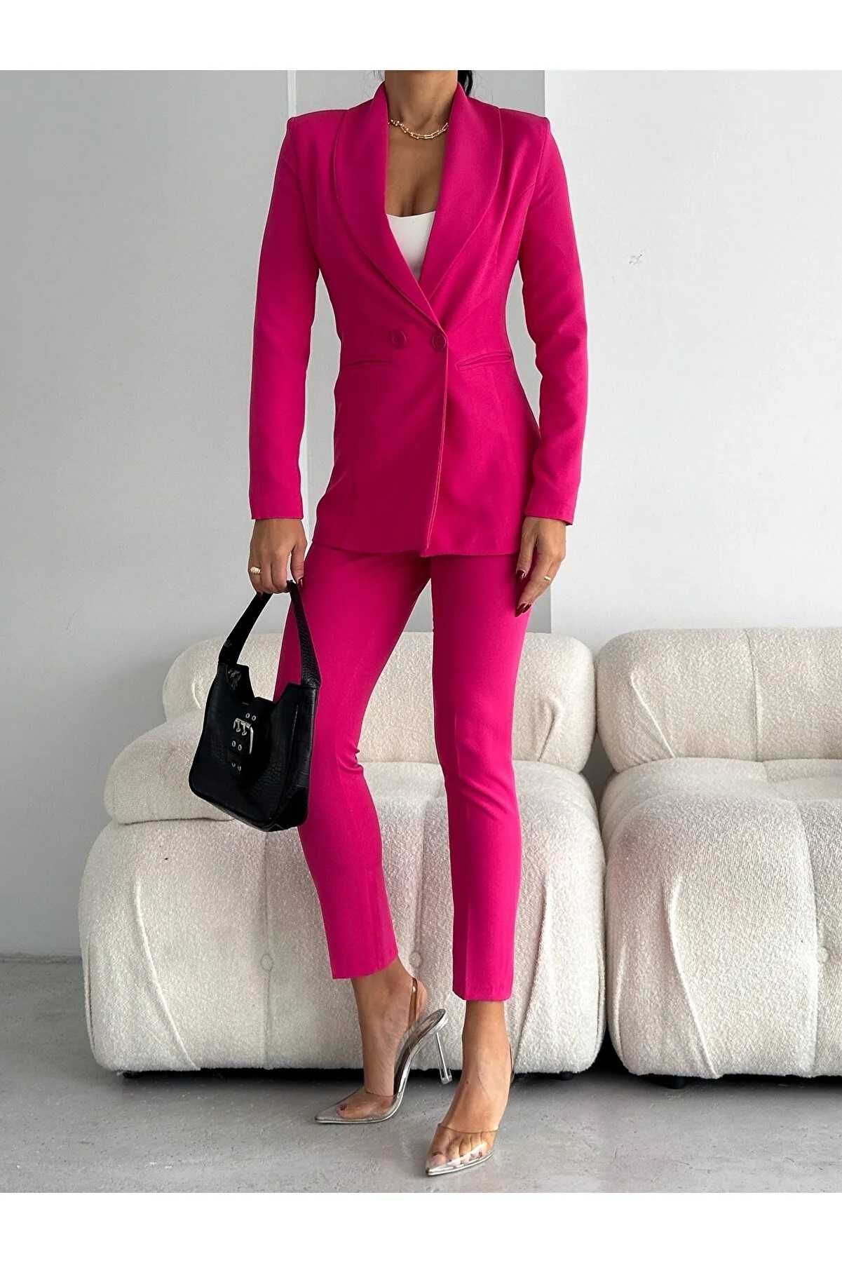 Дамски костюм с панталон и сако, Vitalite, Розов (S-M-L-XL-2XL-3XL)