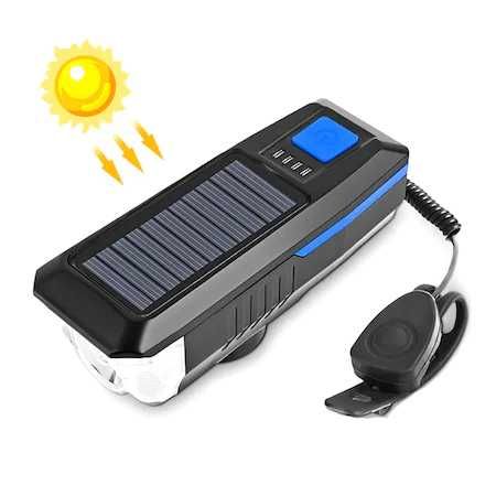 Far lampa cu panou solar pentru bicicleta / trotineta, claxon