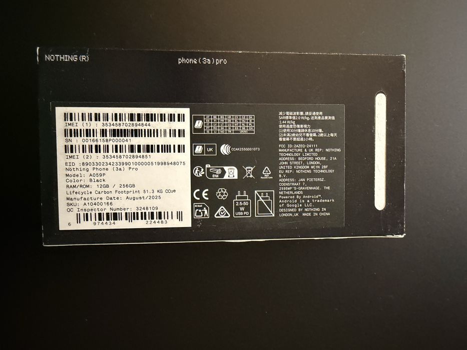 Nothing Phone (3a) Pro ,256GB  ,12GB RAM , Black Nou !