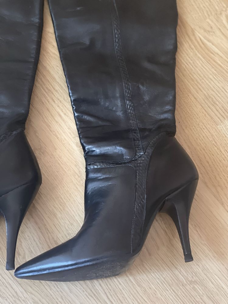 Cizme lungi din piele - cu toc