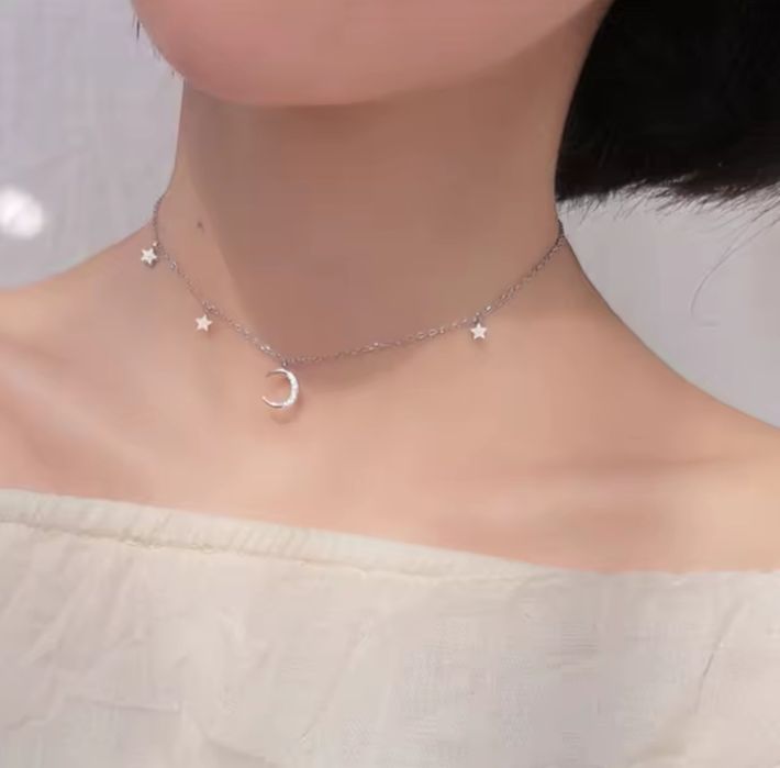 Set din argint sterling colier și cercei lungi cu stea -luna