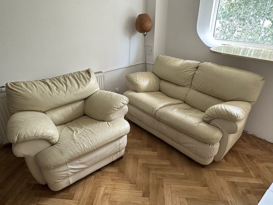 Set canapea de piele rabatbila 3 locuri + 2 locuri + fotoliu