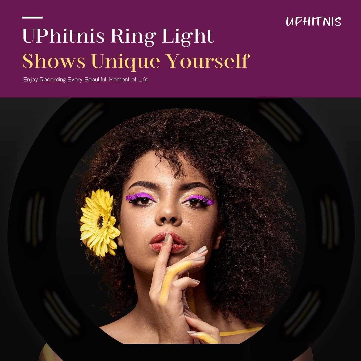 UPhitnis 12-инчова пръстеновидна светлина със статив за  телефон