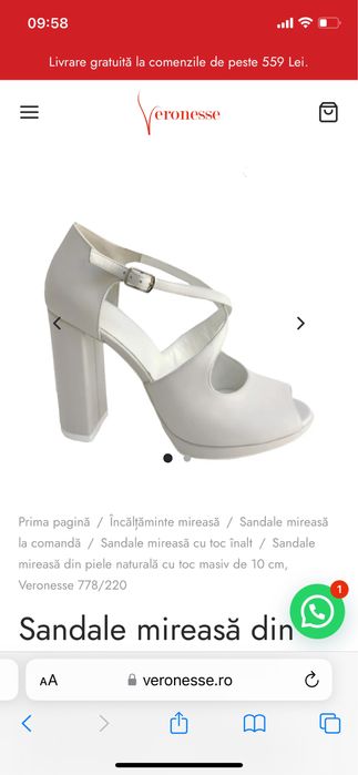 Pantofi mireasa piele marime 36