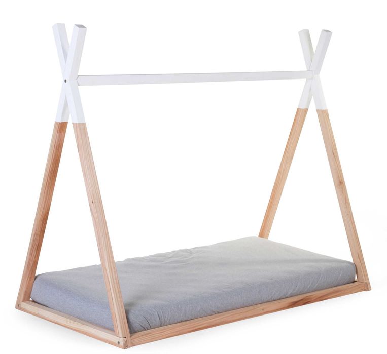 Pat tipi copii 70x140 cm din lemn masiv cu husă gri