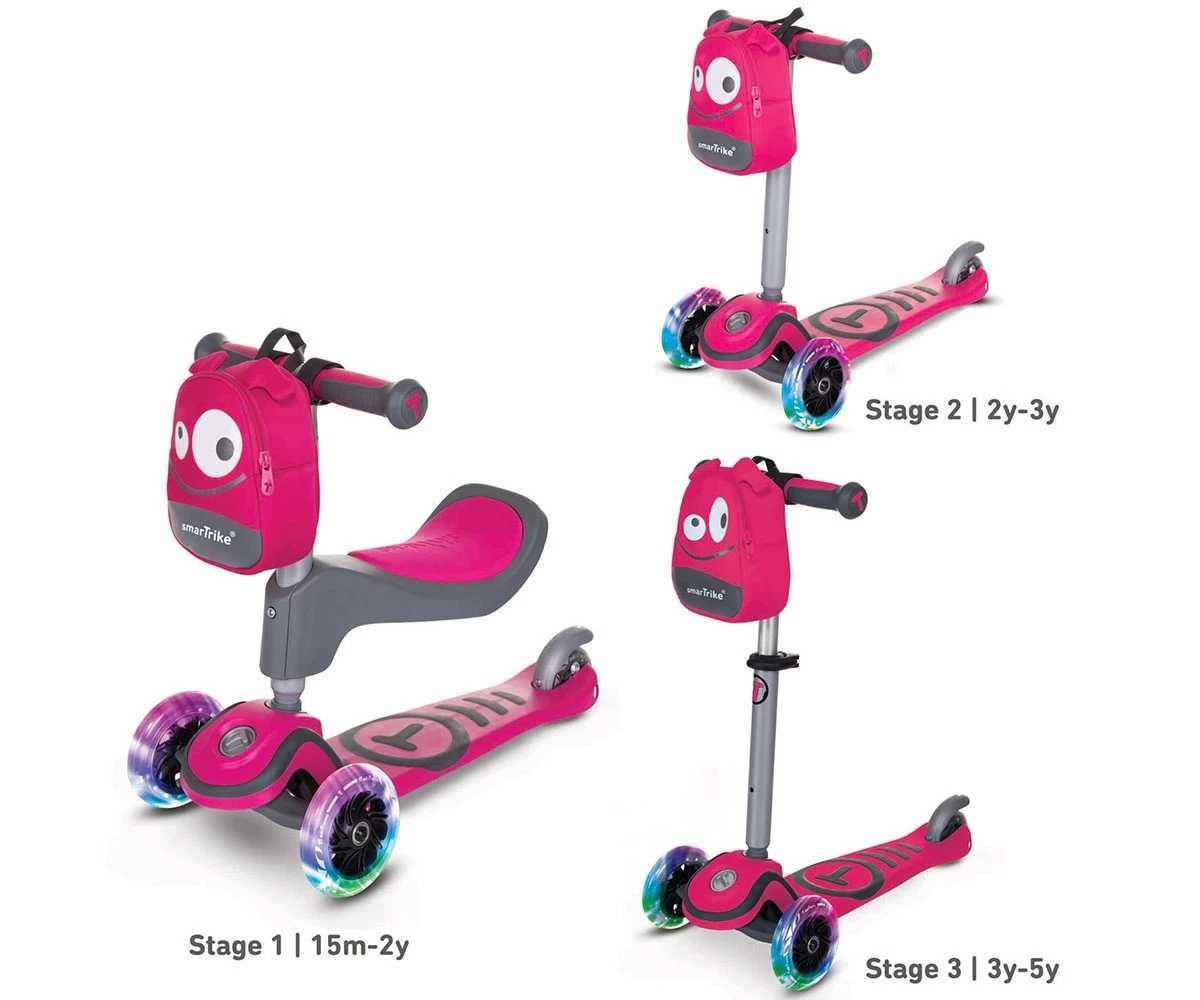 Тротинетка скутер smarTrike Т1, със седалка, розова, за деца