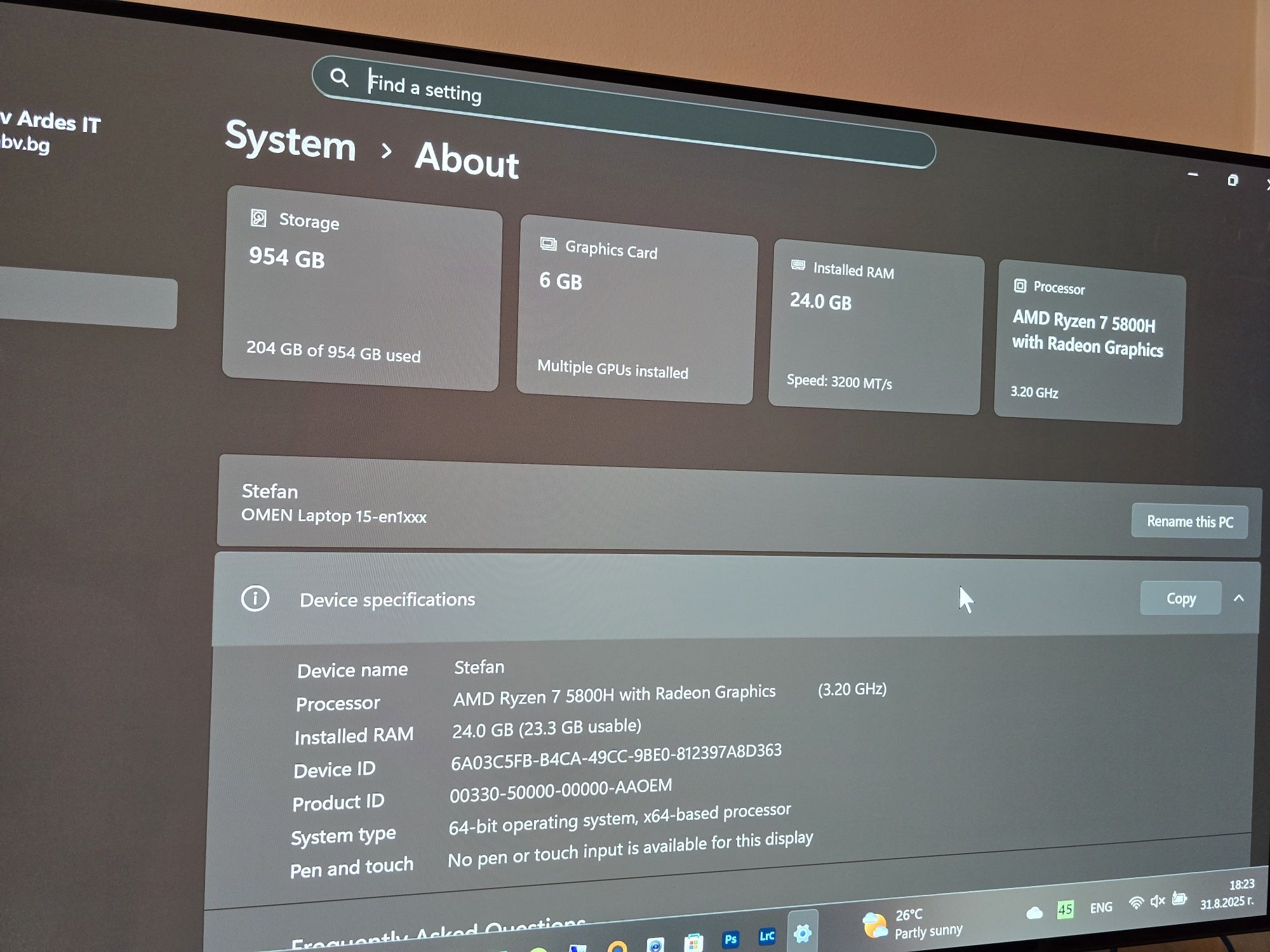 Геймърски лаптоп HP Omen 15.6, 144Hz, Ryzen 7 5800H RTX3060 1TB 24GB
